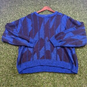 Vintage Sweater Graphix Mens XL Blue Black Abstract Geometric Knit Sweater USA